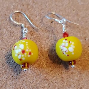 Hand Made Yellow and Red Glass Bead Earrings